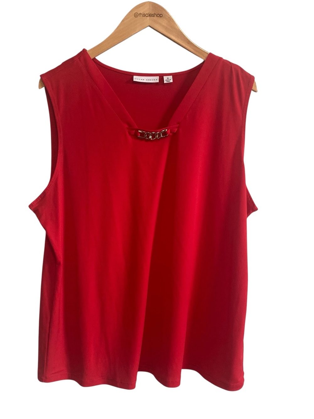 Susan Graver Bright Red Liquid Knit Chain Detail Scoop Neck Sleeveless Top XL
